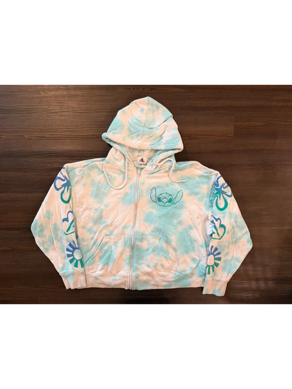 Disney Stitch Tie-Dye Full Zip Hooded Hoodie w/ Pockets Blue/White Women 1x